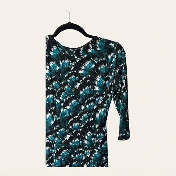 Women’s WHITE HOUSE BLACK MARKET MINI DRESS XXS TEAL WHITE BLACK 3/4 SLEEVE - Picture 8 of 9